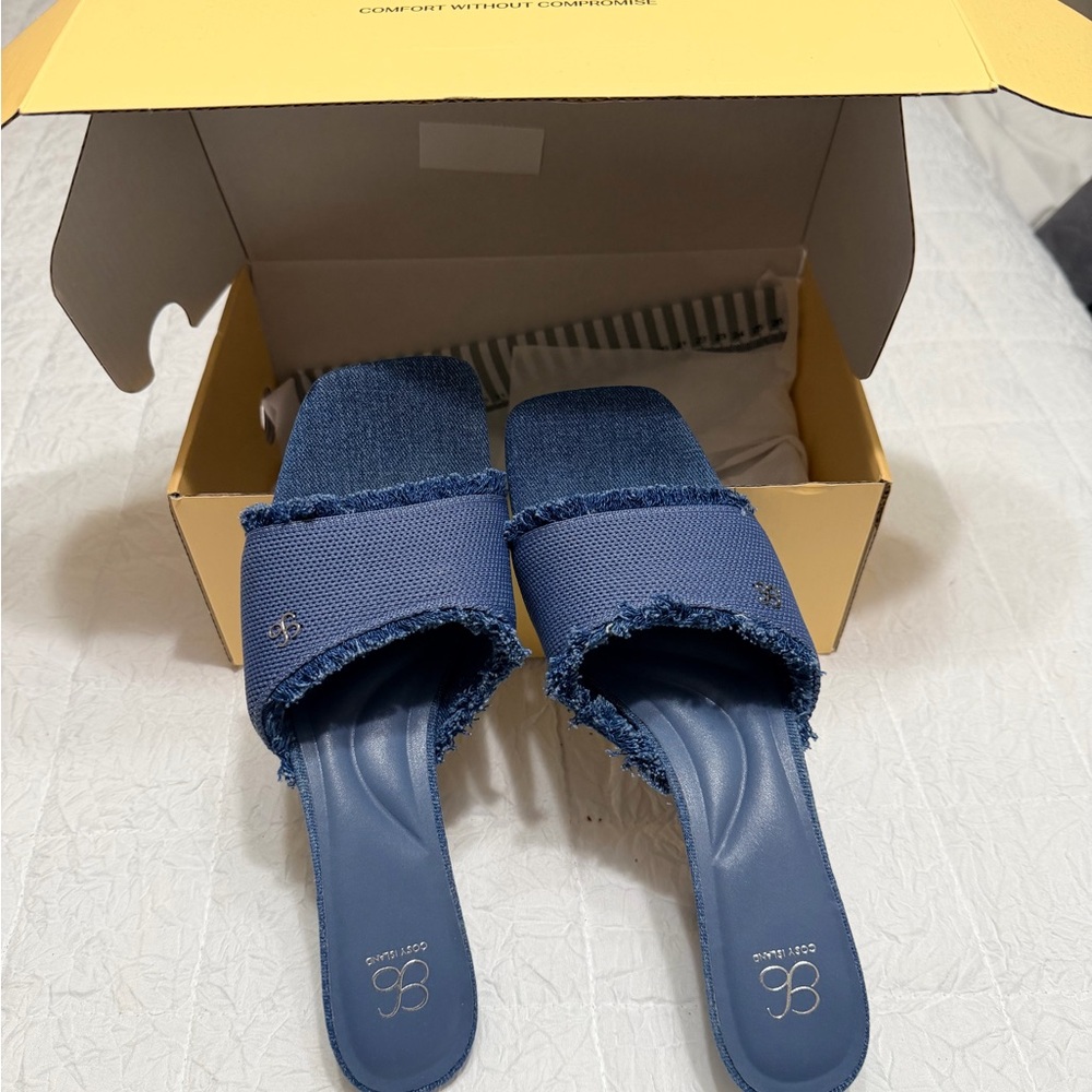Cosy Island Denim Blue Heels with Frayed Detailing - Picture 6 of 6